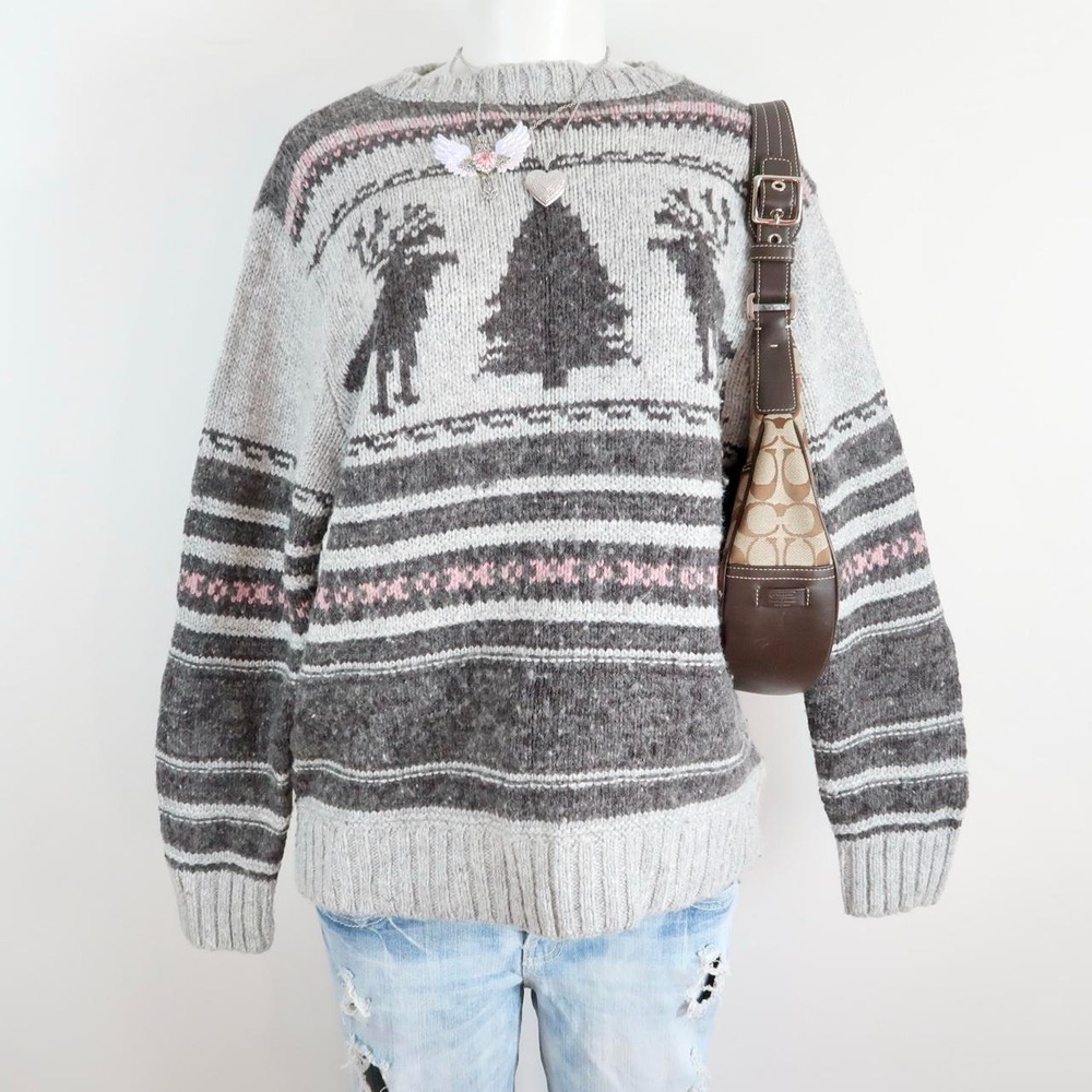 denver hayes grey reindeer fair isle knit sweater m